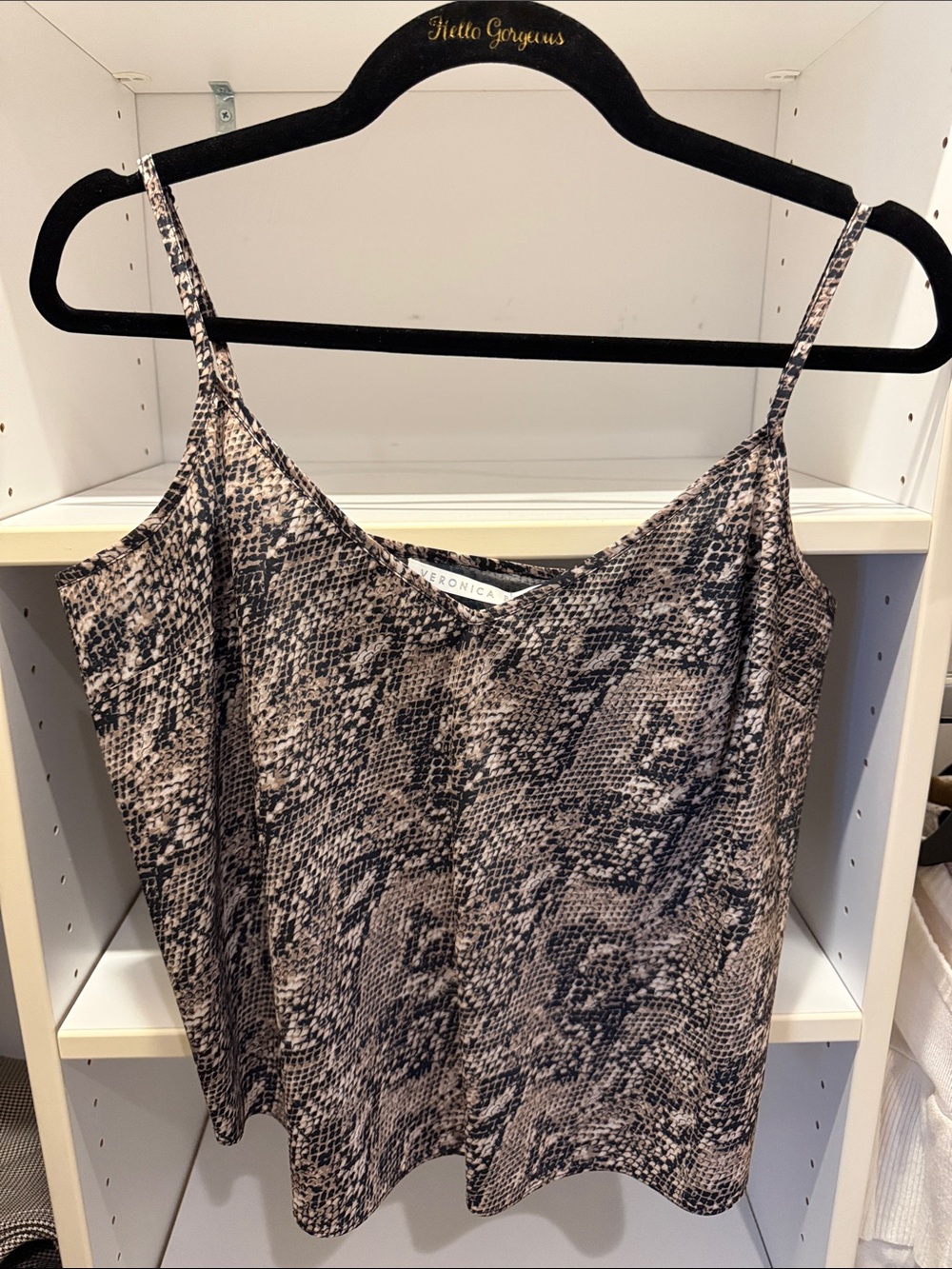 Veronica Beard Neutral Snake-Print Satin Cami